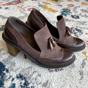 Dr. Martens Brown Suede and Leather Tassel Block Heel Loafers
